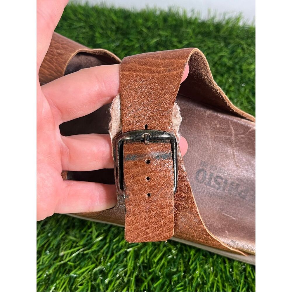 Mephisto Brown Leather Sandals Size 39 Women’s Comfort Slide Double Strap Cork - Picture 10 of 10